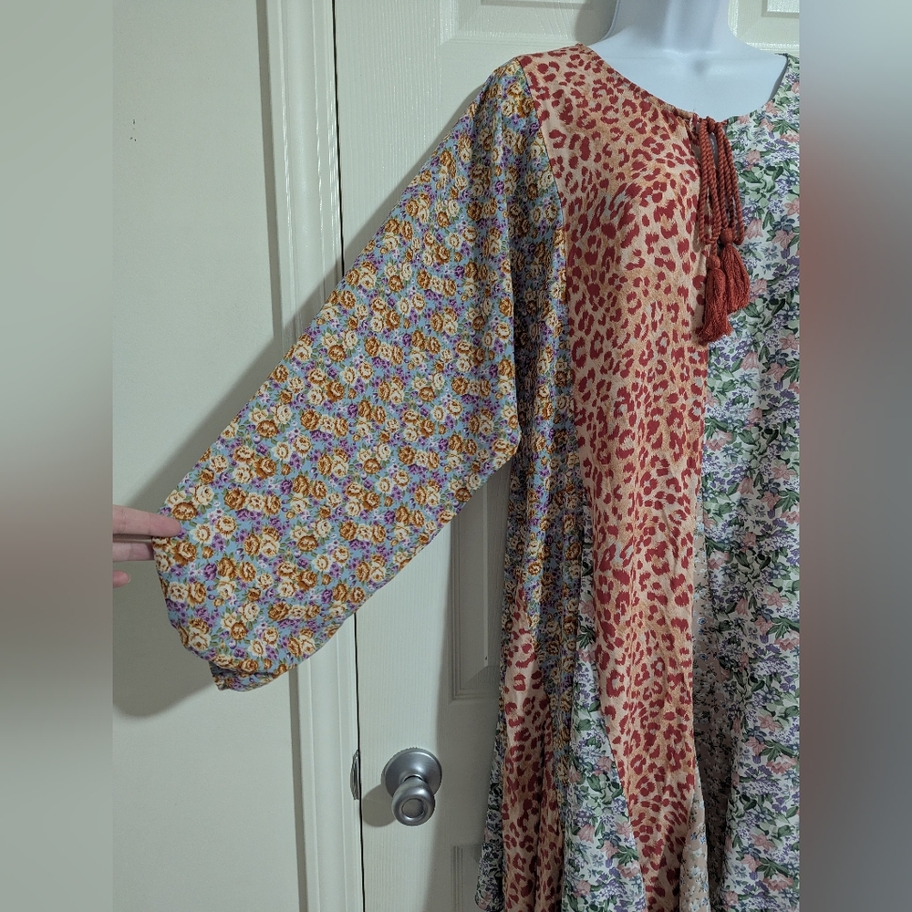 Women's Large Multicolor Bohemian Patchwork Dress Boho Maximalist - Picture 3 of 11